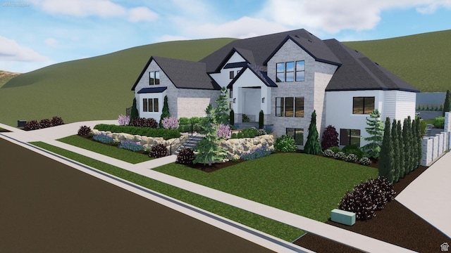 292 N Flag Rock Dr, Farmington, UT 84025 - view of front facade featuring stone siding and a front lawn