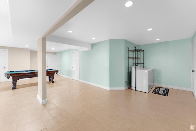 328 S 1060 E, Santaquin, UT 84655 - playroom featuring washer / clothes dryer, recessed lighting, billiards, and light tile patterned flooring