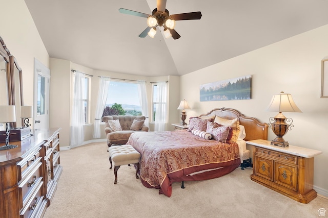 328 S 1060 E, Santaquin, UT 84655 - bedroom featuring light carpet, vaulted ceiling, and a ceiling fan