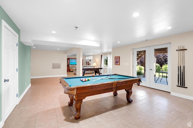 328 S 1060 E, Santaquin, UT 84655 - rec room with french doors, healthy amount of natural light, billiards table, light tile patterned flooring, and recessed lighting
