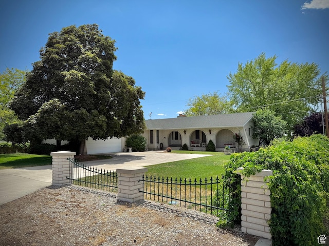 1177 W 2060 N, Helper, UT 84526 - ranch-style house with driveway, a fenced front yard, a garage, and covered porch