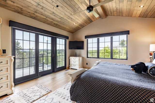 1766 W Arapaho Dr, Wanship, UT 84017 - bedroom with access to outside, light wood finished floors, wood ceiling, and recessed lighting
