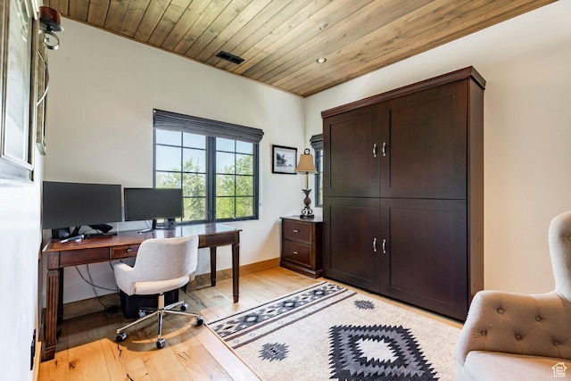1766 W Arapaho Dr, Wanship, UT 84017 - office area with light wood-type flooring and wood ceiling