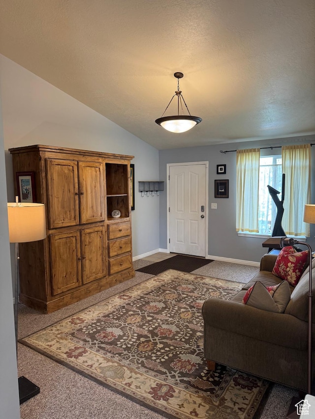 471 N 100 W, Kamas, UT 84036 - living area featuring dark carpet and vaulted ceiling