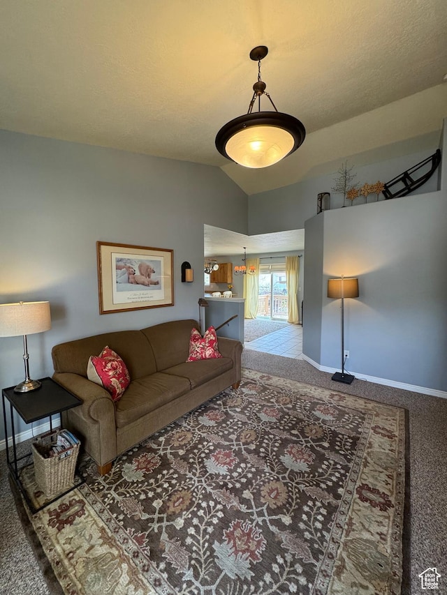 471 N 100 W, Kamas, UT 84036 - living area with carpet flooring and vaulted ceiling