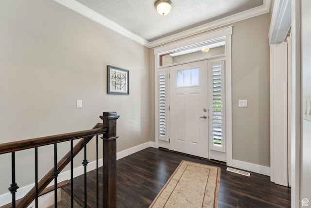 5673 S Wilson View Ct, Holladay, UT 84121 - entrance foyer featuring crown molding and dark wood-style flooring