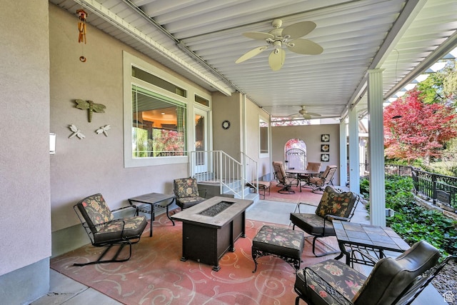 97 Hillsborough Dr, Pleasant View, UT 84414 - view of patio / terrace with ceiling fan and an outdoor fire pit