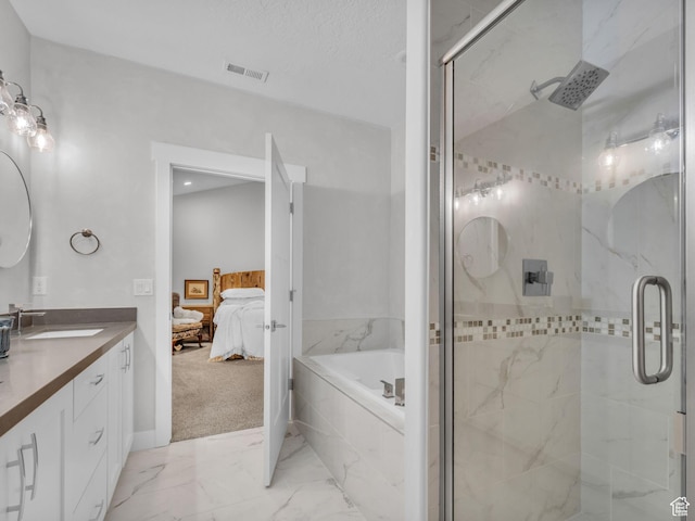 354 E 370 S, Kamas, UT 84036 - bathroom with a bath, vanity, a marble finish shower, marble finish floors, and connected bathroom