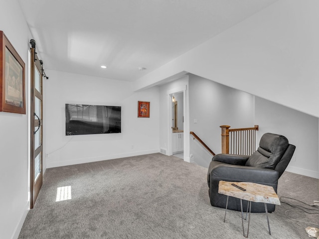 354 E 370 S, Kamas, UT 84036 - sitting room with an upstairs landing, carpet flooring, recessed lighting, and a barn door
