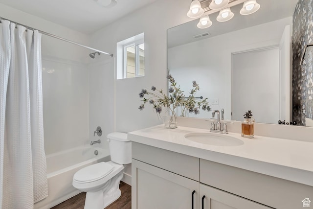 7256 N Green Pasture Ln, Eagle Mountain, UT 84005 - full bathroom with shower / tub combo with curtain, wood finished floors, and vanity