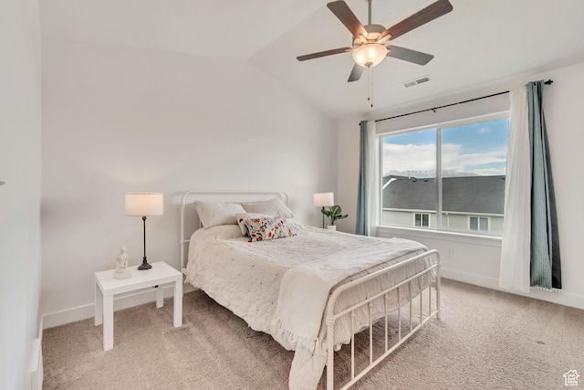 7256 N Green Pasture Ln, Eagle Mountain, UT 84005 - carpeted bedroom featuring vaulted ceiling and a ceiling fan