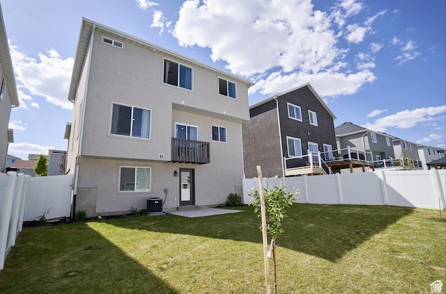 7256 N Green Pasture Ln, Eagle Mountain, UT 84005 - back of house with stucco siding, a fenced backyard, a balcony, and a residential view
