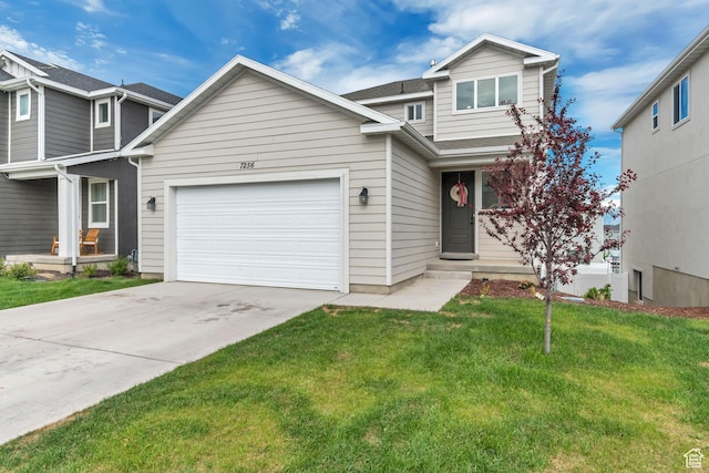 7256 N Green Pasture Ln, Eagle Mountain, UT 84005 - traditional home featuring an attached garage, a front yard, driveway, and roof with shingles