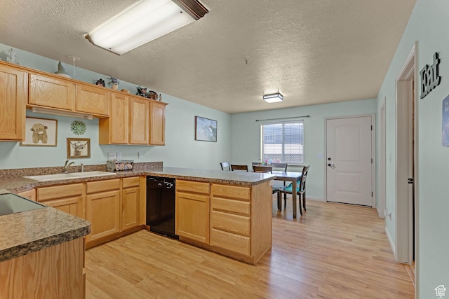 815 N 100 E Unit 5, Brigham City, UT 84302 - kitchen featuring black dishwasher, a textured ceiling, a peninsula, light wood finished floors, and light brown cabinets