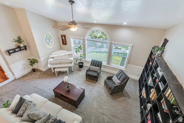 215 N Bald Mountain Dr E, Alpine, UT 84004 - carpeted living room featuring ceiling fan and recessed lighting