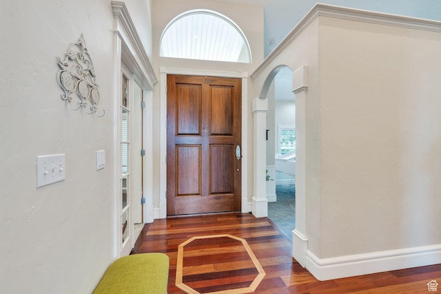 215 N Bald Mountain Dr E, Alpine, UT 84004 - foyer with wood finished floors and arched walkways