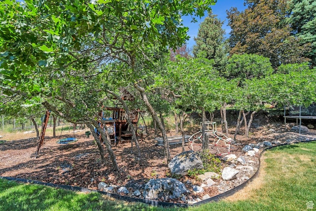 215 N Bald Mountain Dr E, Alpine, UT 84004 - view of yard with a playground and view of wooded area