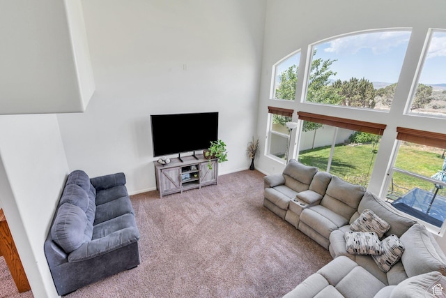 2459 E Ox Yoke Dr S, Eagle Mountain, UT 84005 - carpeted living area with a high ceiling and baseboards