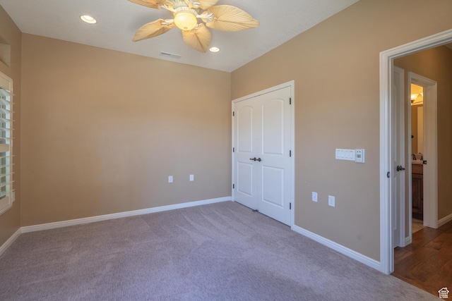 1410 W Ambassador Dr, St George, UT 84790 - unfurnished bedroom featuring carpet floors, recessed lighting, and ceiling fan