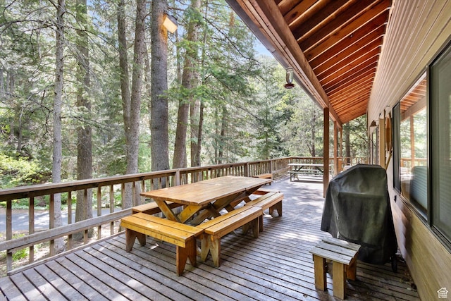 6907 E Mt Aire Rd, Salt Lake City, UT 84109 - wooden terrace with outdoor dining area and a grill
