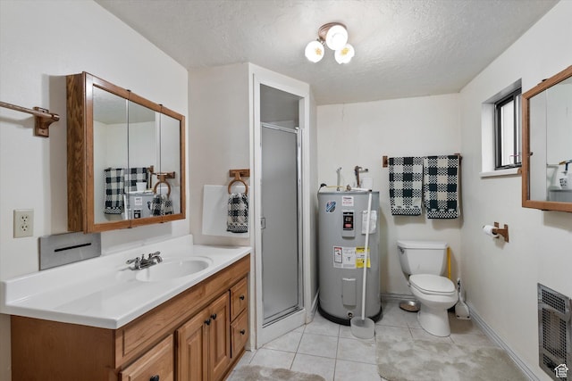 6907 E Mt Aire Rd, Salt Lake City, UT 84109 - full bathroom featuring electric water heater, heating unit, vanity, a shower stall, and a textured ceiling