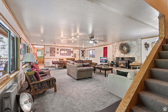 6907 E Mt Aire Rd, Salt Lake City, UT 84109 - carpeted living area featuring stairs and ceiling fan