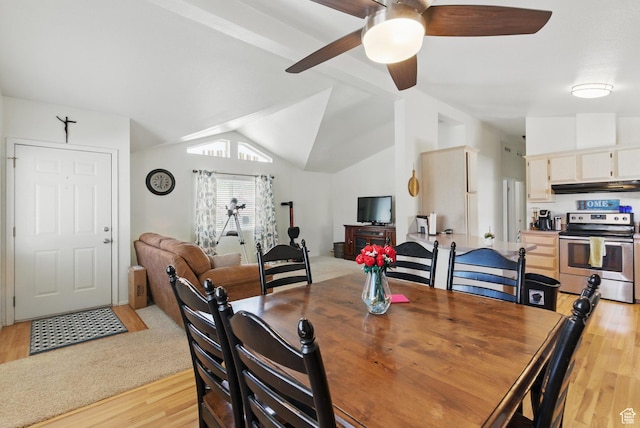 22 E Main St S, Eureka, UT 84628 - dining room featuring light wood-style flooring, ceiling fan, and vaulted ceiling