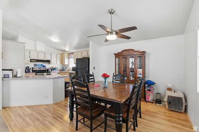 22 E Main St S, Eureka, UT 84628 - dining room featuring light wood-style flooring, ceiling fan, and lofted ceiling