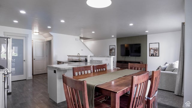 15113 S Bright Stars Dr, Bluffdale, UT 84065 - dining space with recessed lighting and dark wood-style flooring