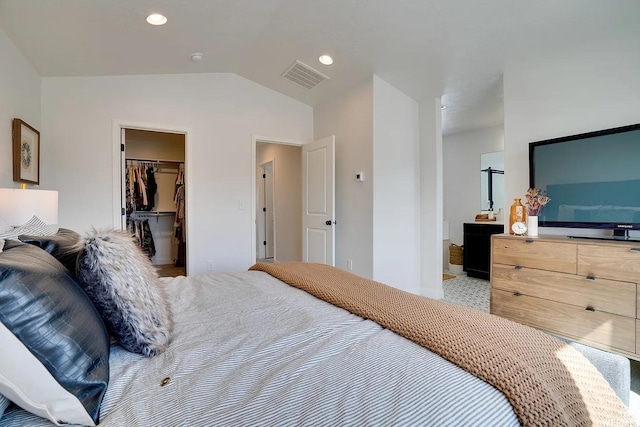 856 S 250 W, American Fork, UT 84003 - bedroom featuring vaulted ceiling, a spacious closet, recessed lighting, a closet, and light carpet