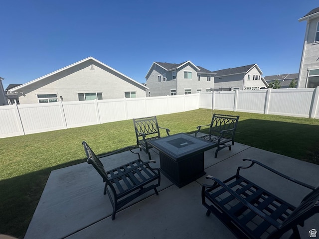 856 S 250 W, American Fork, UT 84003 - fenced backyard with a patio, an outdoor fire pit, and a residential view