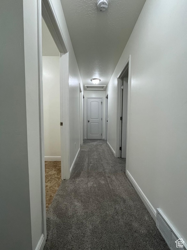 5558 W Dornton Ct, Herriman, UT 84096 - hall featuring carpet flooring, a textured ceiling, and attic access