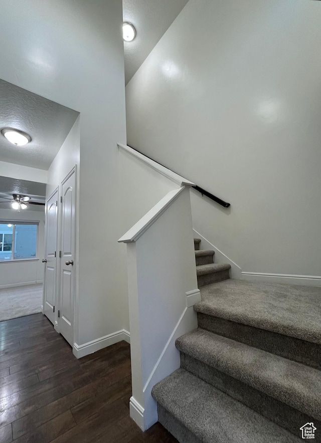 5558 W Dornton Ct, Herriman, UT 84096 - stairway featuring hardwood / wood-style flooring and a ceiling fan