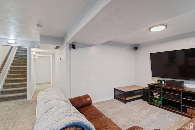 4139 N Mountain View Dr E, Eagle Mountain, UT 84005 - carpeted living room with stairs and baseboards