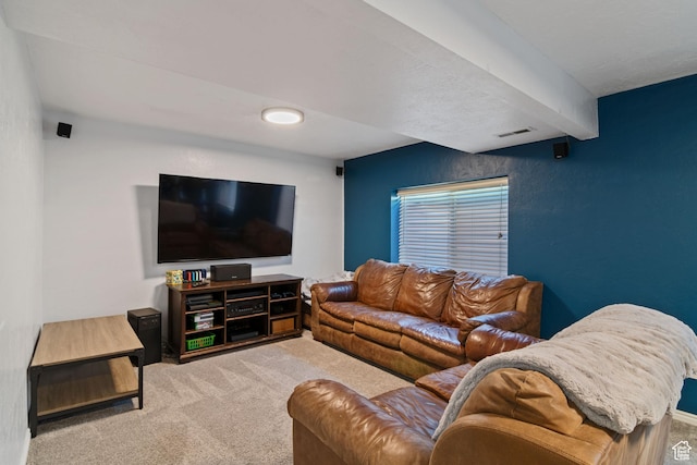 4139 N Mountain View Dr E, Eagle Mountain, UT 84005 - living room featuring carpet flooring and beamed ceiling