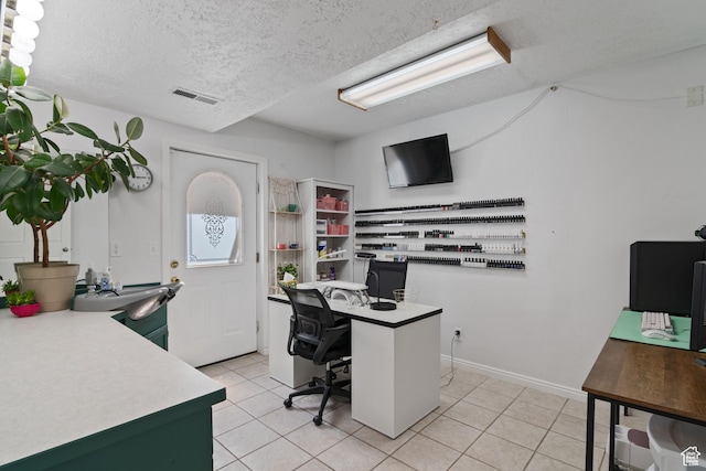 4139 N Mountain View Dr E, Eagle Mountain, UT 84005 - office area featuring light tile patterned flooring and a textured ceiling