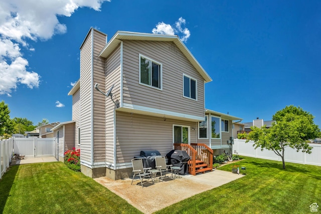 6925 S Sparrowtail Rd W, West Jordan, UT 84081 - rear view of property with a patio area, a gate, a fenced backyard, and a chimney