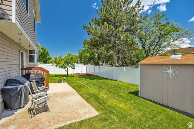 6925 S Sparrowtail Rd W, West Jordan, UT 84081 - fenced backyard featuring a patio area and a shed