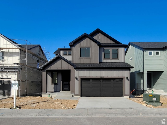 6761 S Glade Creek Dr Unit 229, West Jordan, UT 84081 - modern farmhouse with driveway, an attached garage, board and batten siding, and roof with shingles