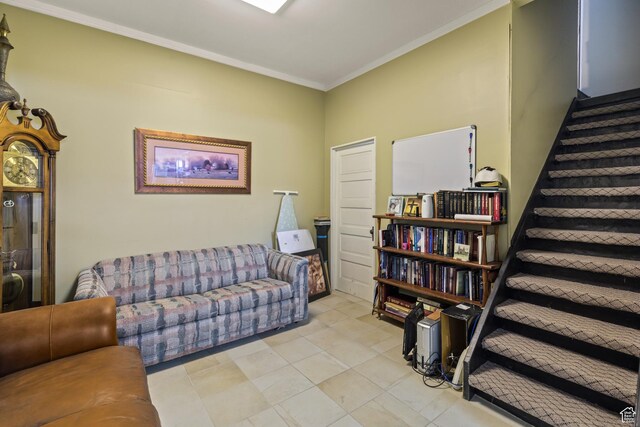 125 S Main St, Centerfield, UT 84622 - living room featuring stairs and crown molding