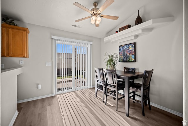 470 E 1100 S Unit 63, St George, UT 84790 - dining area with wood finished floors, ceiling fan, and lofted ceiling