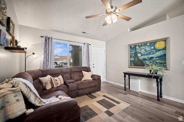 470 E 1100 S Unit 63, St George, UT 84790 - living area featuring lofted ceiling, wood finished floors, and a ceiling fan