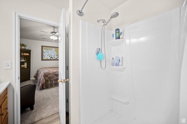 470 E 1100 S Unit 63, St George, UT 84790 - full bath featuring a shower, vanity, a ceiling fan, ensuite bathroom, and wood finished floors
