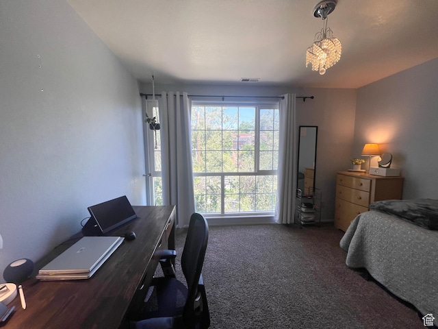 110 S 800 E Unit 300, Salt Lake City, UT 84102 - bedroom featuring a desk, carpet flooring, and a chandelier