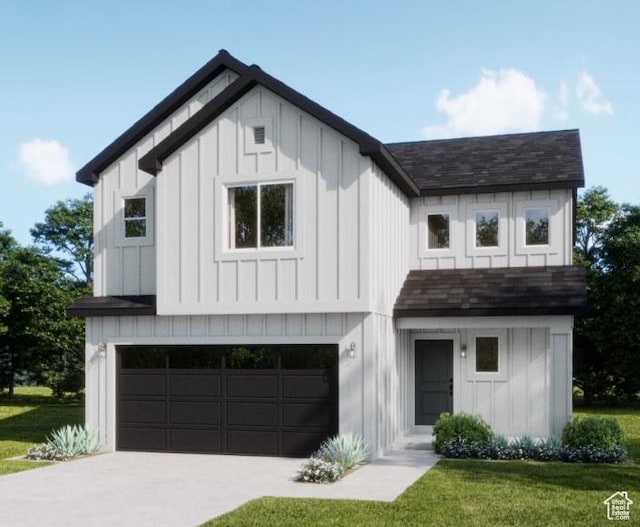 2158 W 2615 N Unit 137, Clinton, UT 84015 - modern inspired farmhouse featuring an attached garage, board and batten siding, roof with shingles, and a front lawn