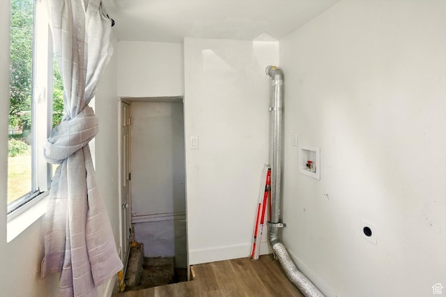 840 E 22nd St S, Ogden, UT 84401 - washroom with hookup for a washing machine, hookup for an electric dryer, wood finished floors, and plenty of natural light