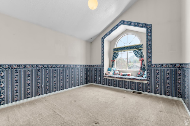 4630 S Stockbridge Ln, Millcreek, UT 84117 - empty room with carpet floors, high vaulted ceiling, and wallpapered walls