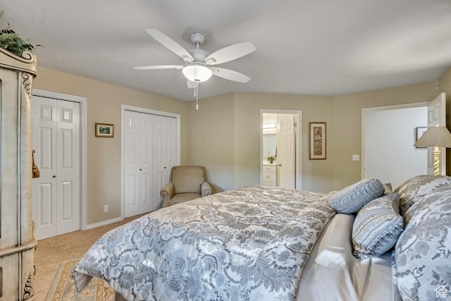145 N 240 E, Orem, UT 84057 - bedroom featuring two closets, carpet floors, a ceiling fan, and ensuite bath