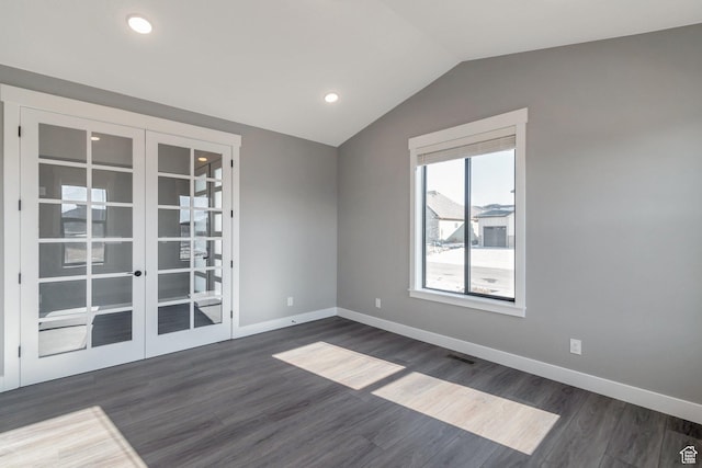 1766 S 1850 W Unit 08, Mapleton, UT 84664 - spare room featuring french doors, dark wood-type flooring, lofted ceiling, and recessed lighting