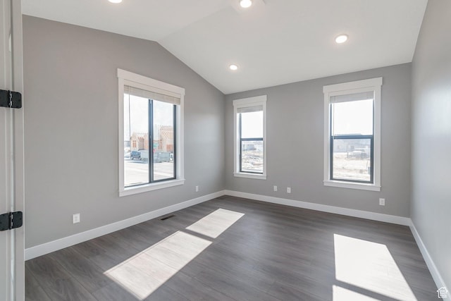 1766 S 1850 W Unit 08, Mapleton, UT 84664 - unfurnished room featuring lofted ceiling, dark wood-style floors, and recessed lighting